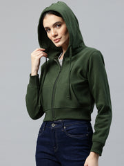 Green Crop Fleece Hooded Sweatshirt