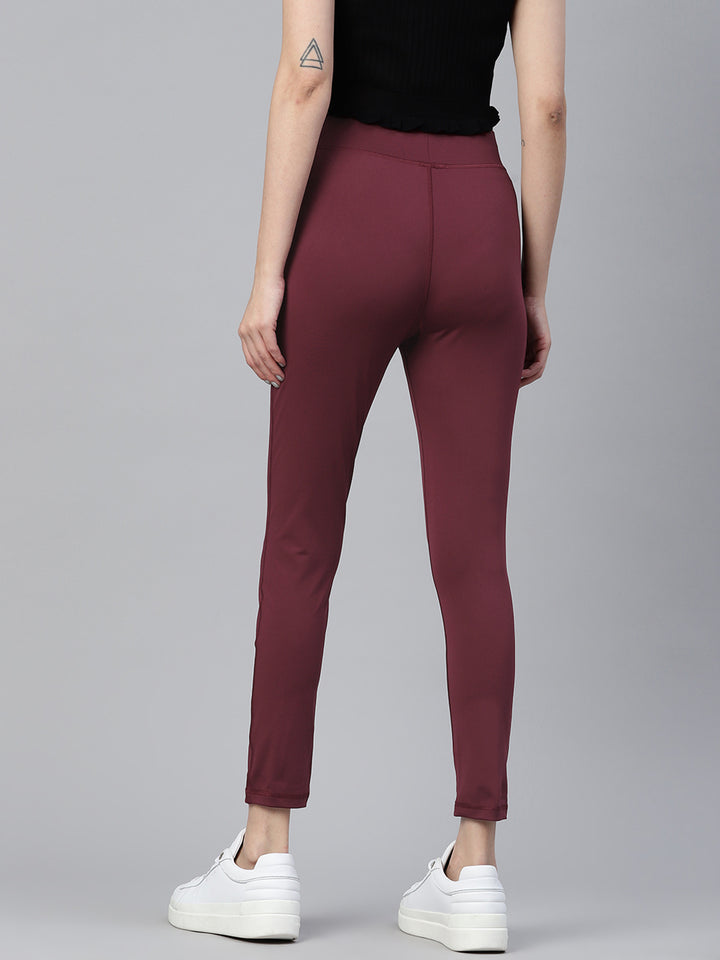 Maroon Solid Ankle Length Slim Fit Leggings