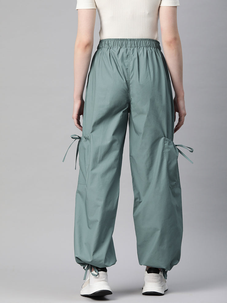 Teal Loose Fit High-Rise Pure Cotton Parachute Cargo Trouser