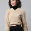 Beige Cropped Faux Fur Sweatshirt