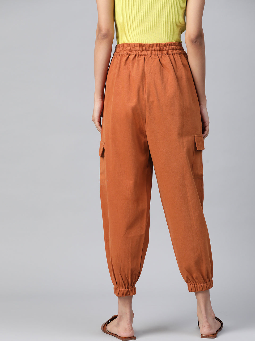 Women Rust Orange High-Rise Cargo Joggers