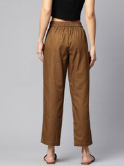 Brown Pure Cotton Peg Trousers