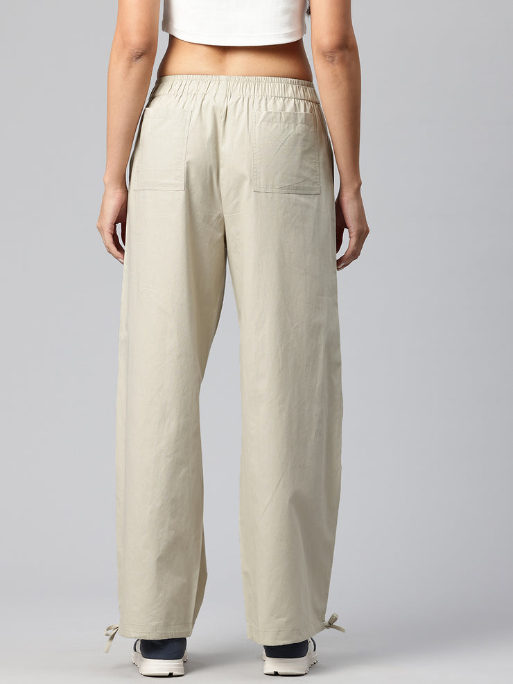 Beige Women Loose Fit High-Rise Cargos Trousers