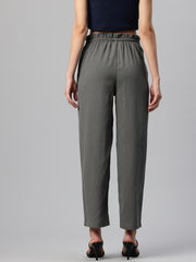 Grey Textured High-Rise Trousers