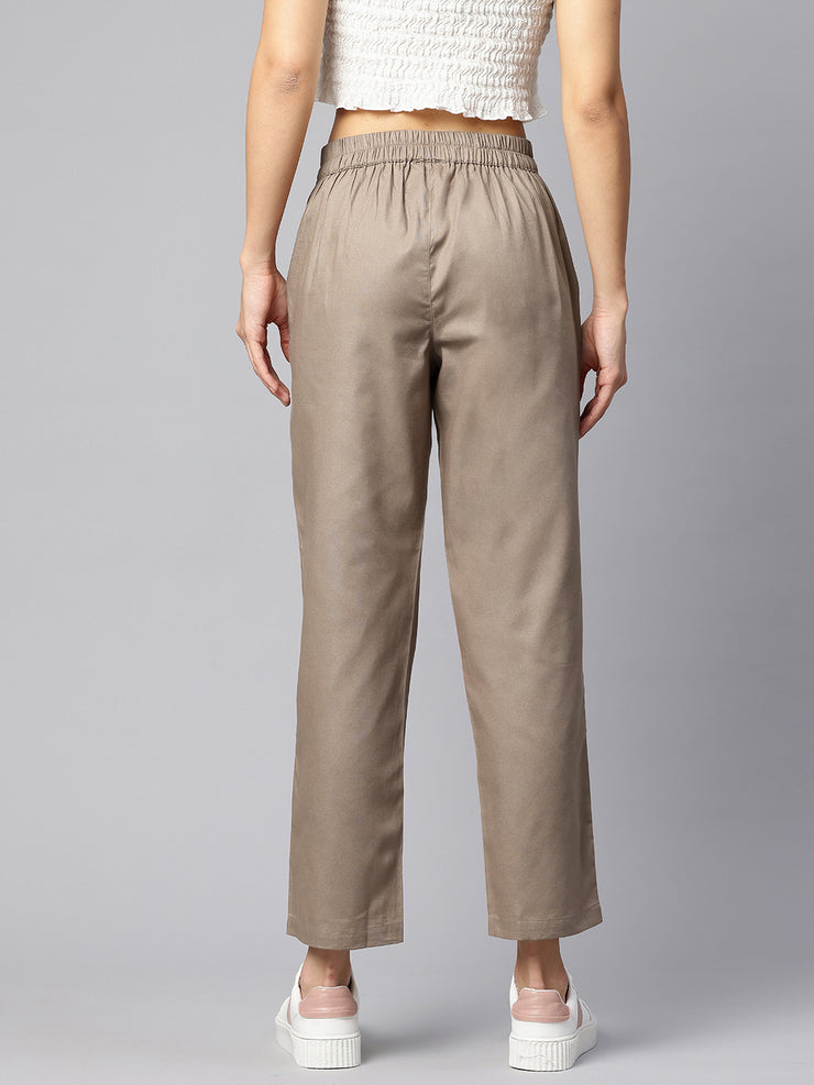 Taupe Pure Cotton Peg Trousers