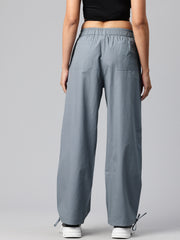 Grey Women Loose Fit High-Rise Cargos Trousers