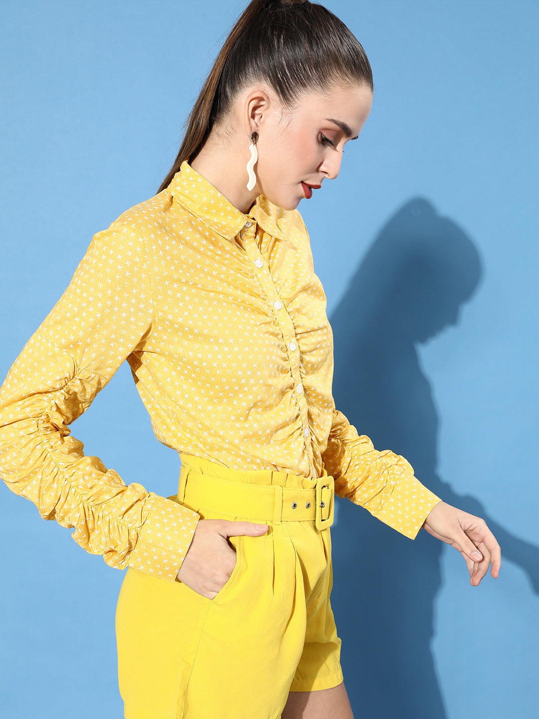 Mustard Conversational Ruched Shirt