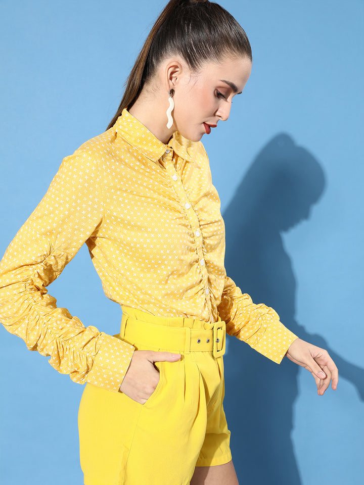 Mustard Conversational Ruched Shirt