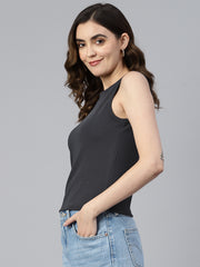 Solid Charcoal Sleeveless Crop Top