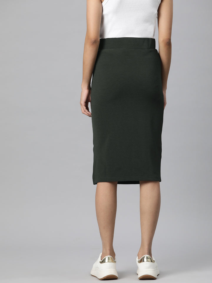 Olive Green Side Slit Pencil Skirt