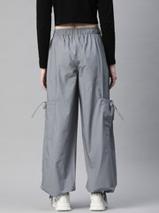 Grey Loose Fit High-Rise Pure Cotton Parachute Cargo Trouser