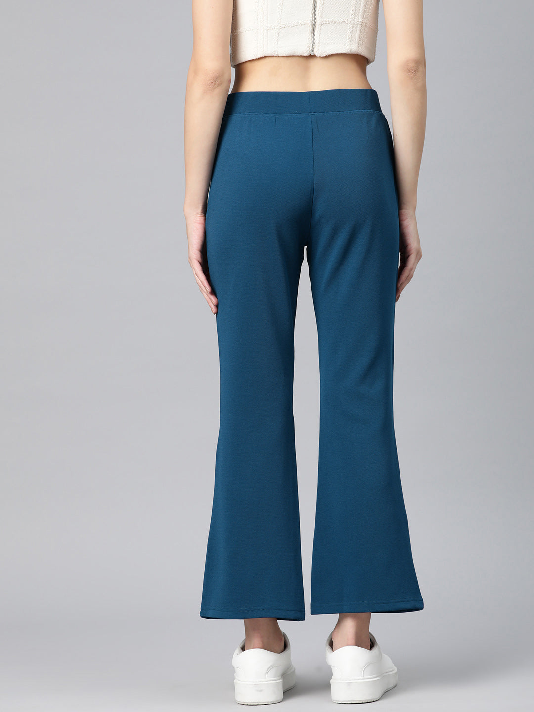 Teal Slim Fit High-Rise Bootcut Trousers