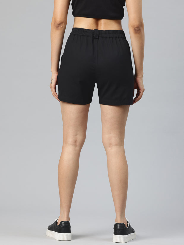 Black High-Rise Pure Cotton Cargo Shorts