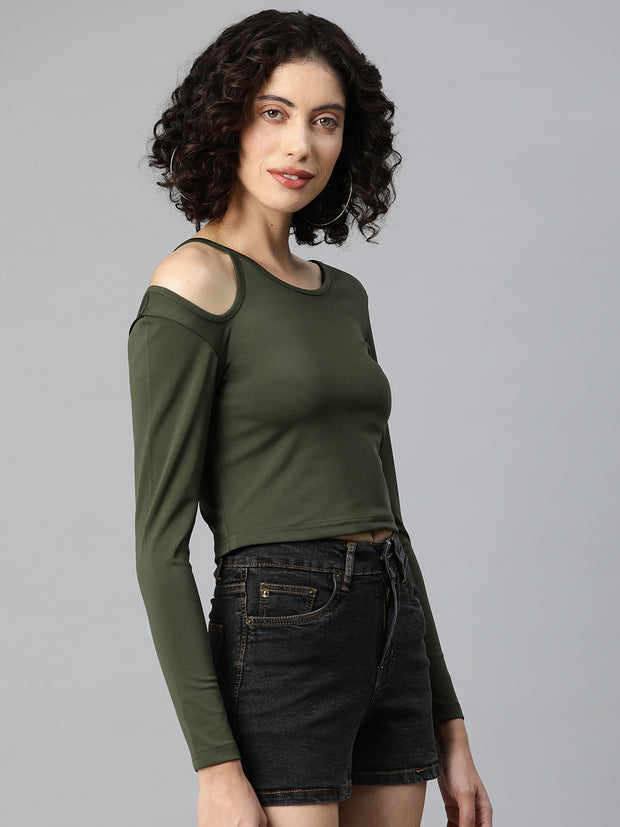 Olive Green Cut-Out Crop Top