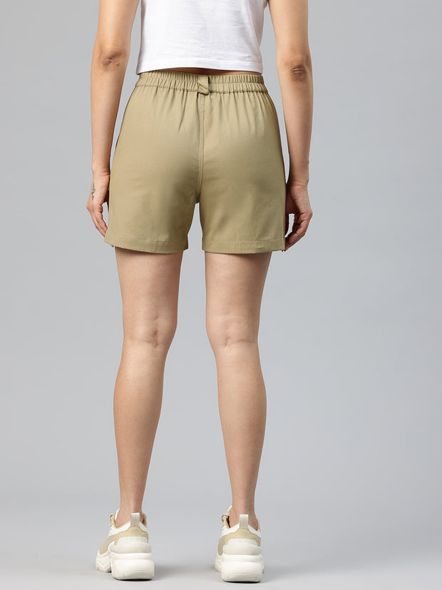 Beige High-Rise Pure Cotton Cargo Shorts