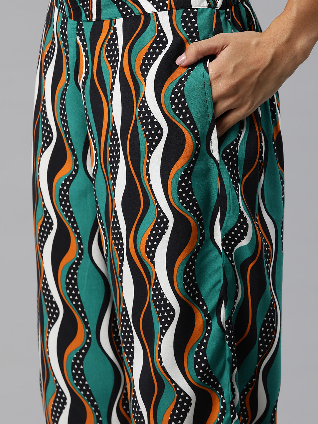 Turquoise Blue,Brown and Black printed Co-Ords
