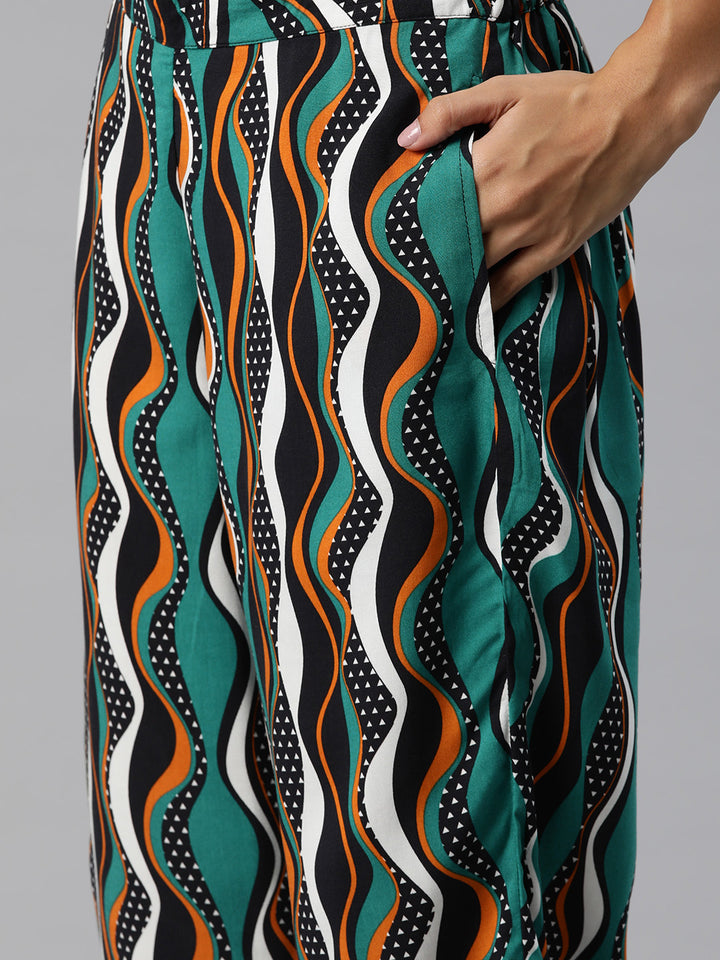 Turquoise Blue,Brown and Black printed Co-Ords