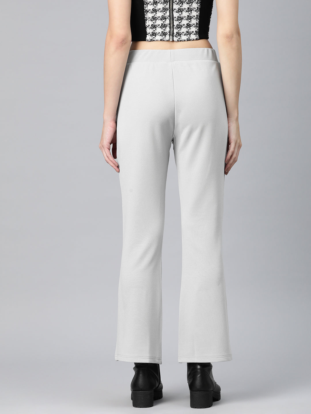 Grey Slim Fit High-Rise Bootcut Trousers