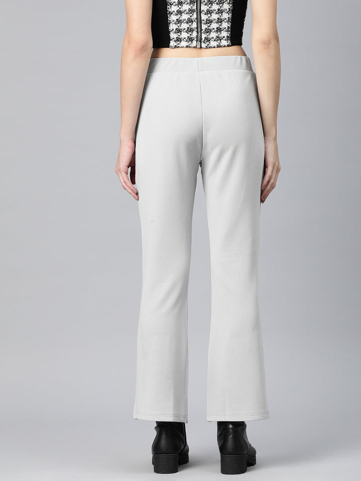 Grey Slim Fit High-Rise Bootcut Trousers