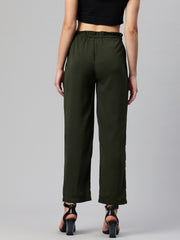 Green Textured High-Rise Trousers