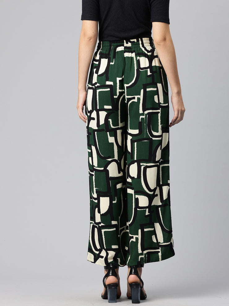 Green Women Printed Loose Fit High-Rise Trousers