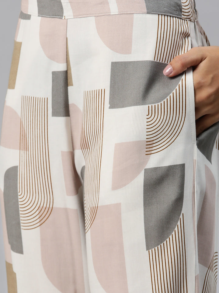 White, grey & Brown Printed Co-Ords