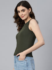 Solid Olive Green Sleeveless Crop Top