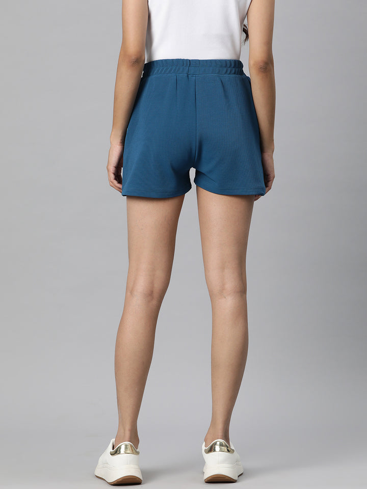Teal Solid Mid-Rise Regular Shorts