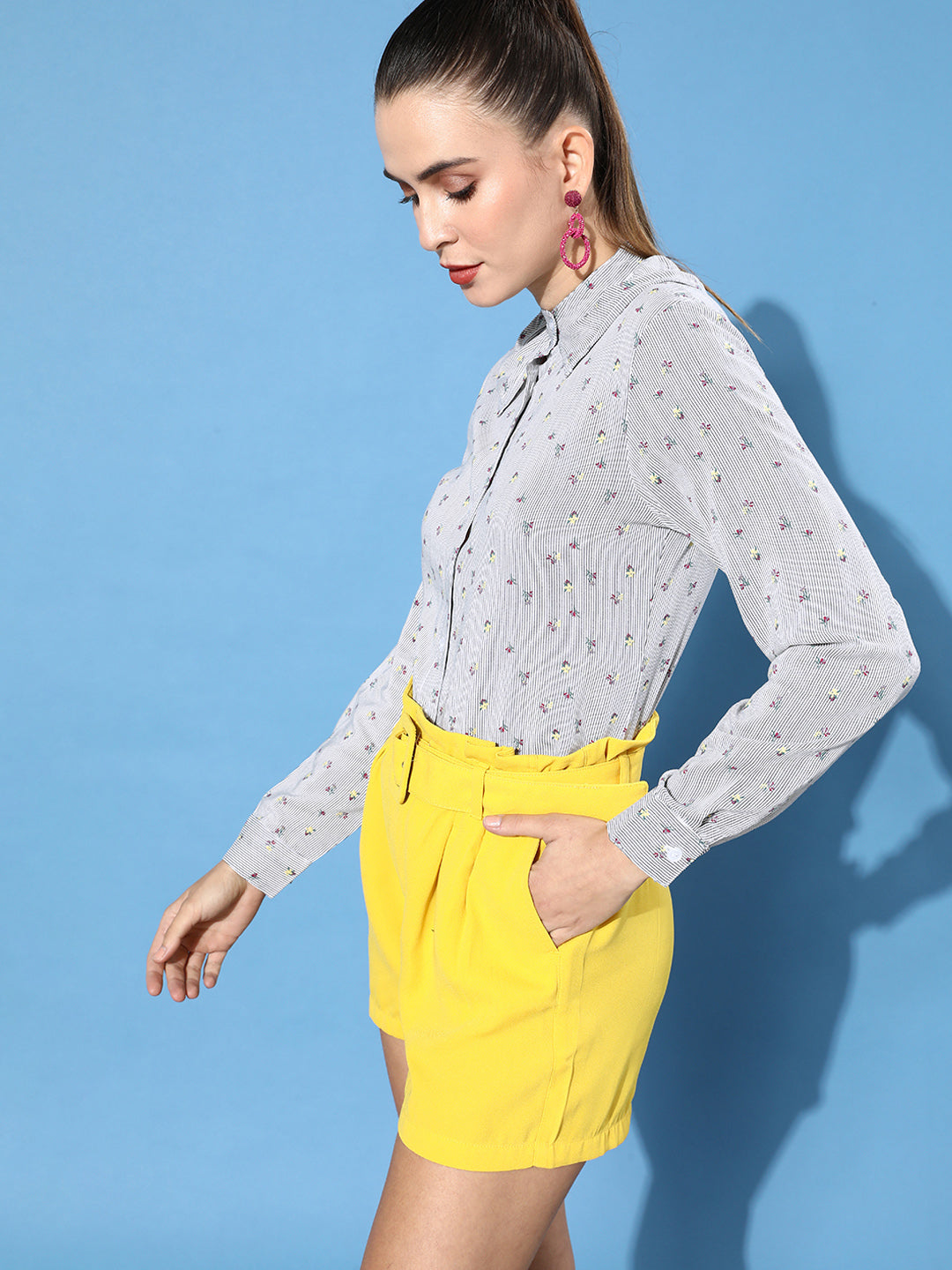 Black Vertical Striped Above the Keyboard Collar Shirt