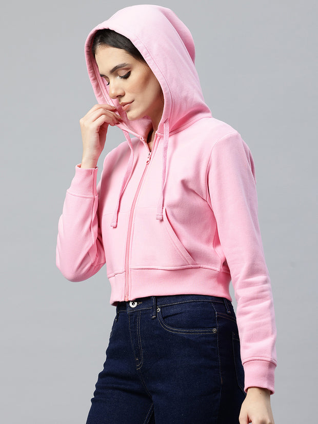 Pink Crop Fleece Hooded Sweatshirt