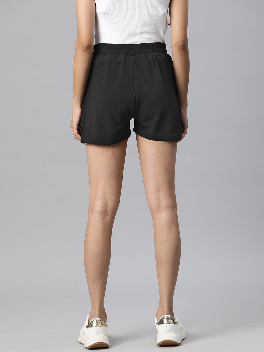 Black Solid Mid-Rise Regular Shorts
