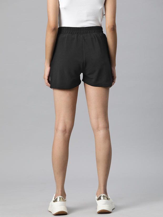 Black Solid Mid-Rise Regular Shorts