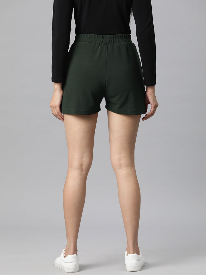 Olive Green Solid Mid-Rise Regular Shorts