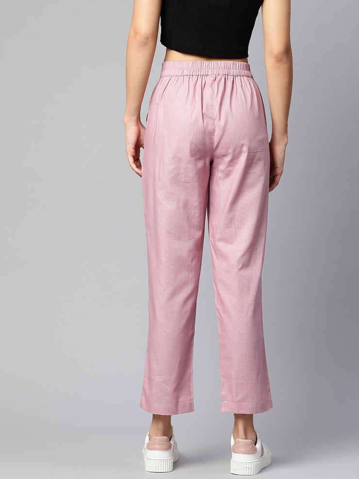 Pink Pure Cotton Peg Trousers