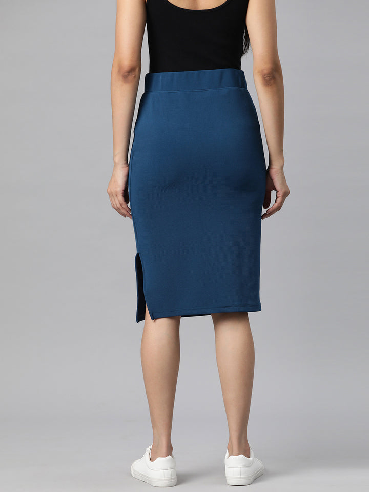 Teal Side Slit Pencil Skirt