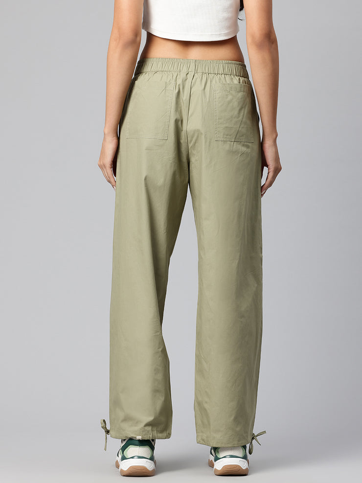 Green Women Loose Fit High-Rise Cargos Trousers