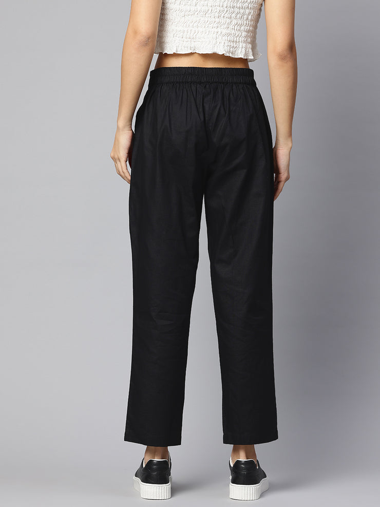 Black Pure Cotton Peg Trousers