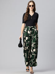 Green Women Printed Loose Fit High-Rise Trousers