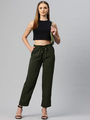 Green Textured High-Rise Trousers