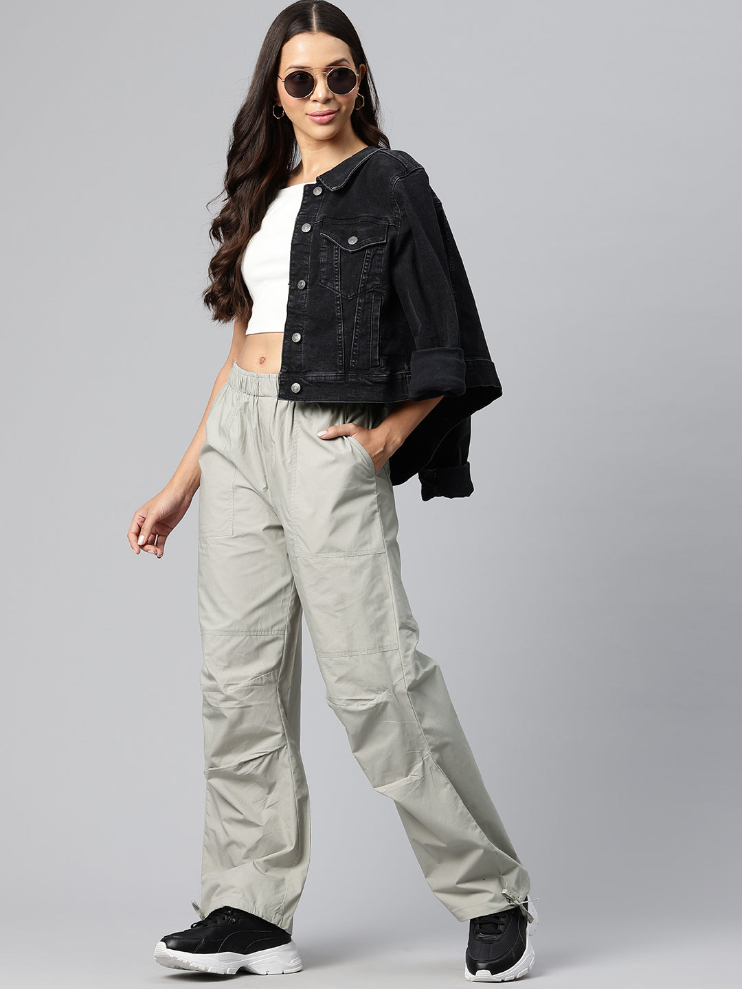 Steel Women Loose Fit High-Rise Cargos Trousers