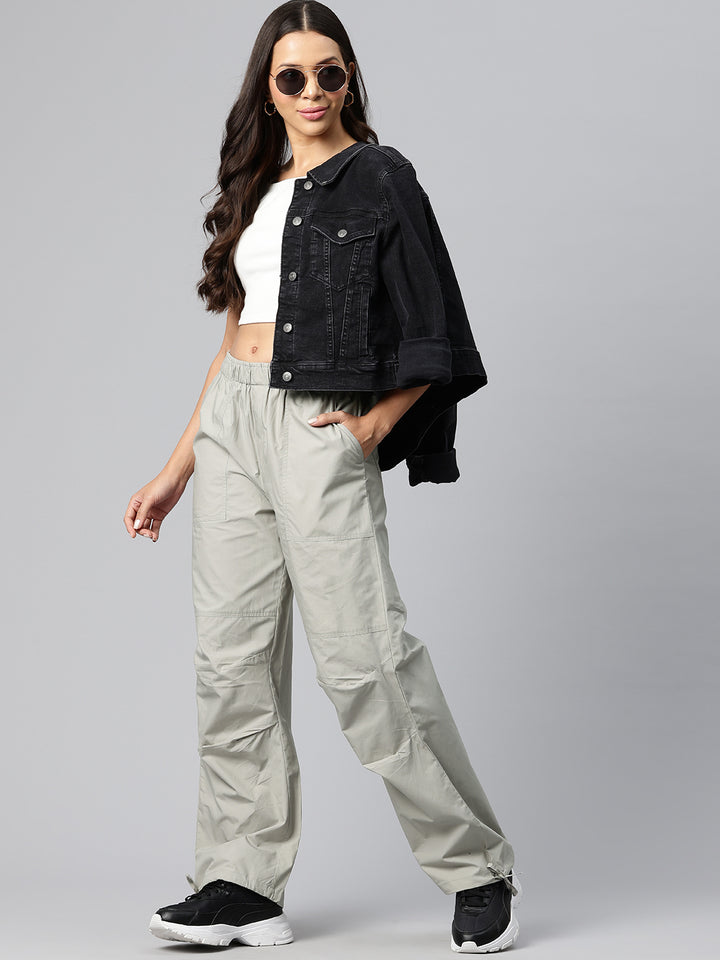 Steel Women Loose Fit High-Rise Cargos Trousers
