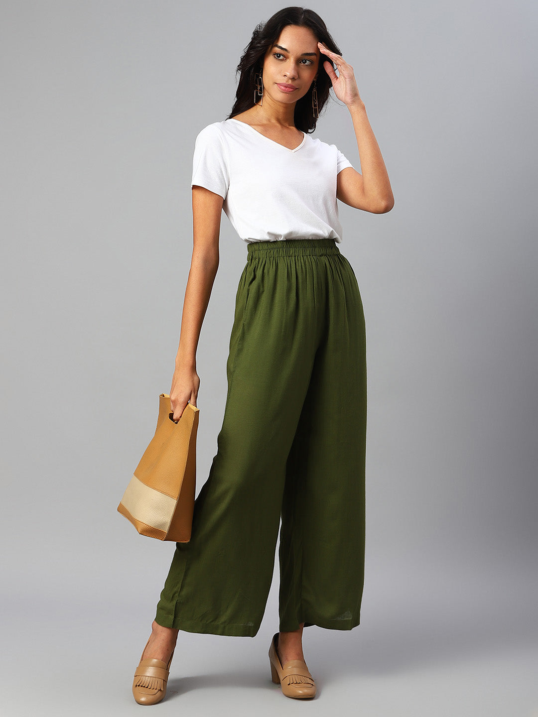 Women Olive-Green Palazzos