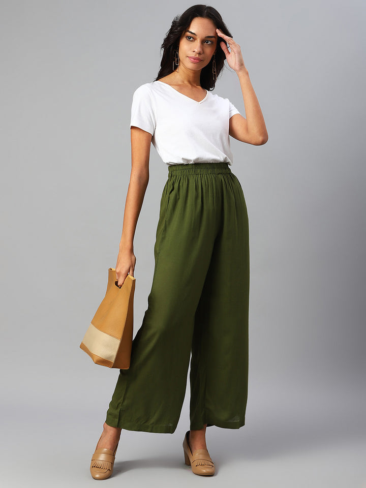 Women Olive-Green Palazzos