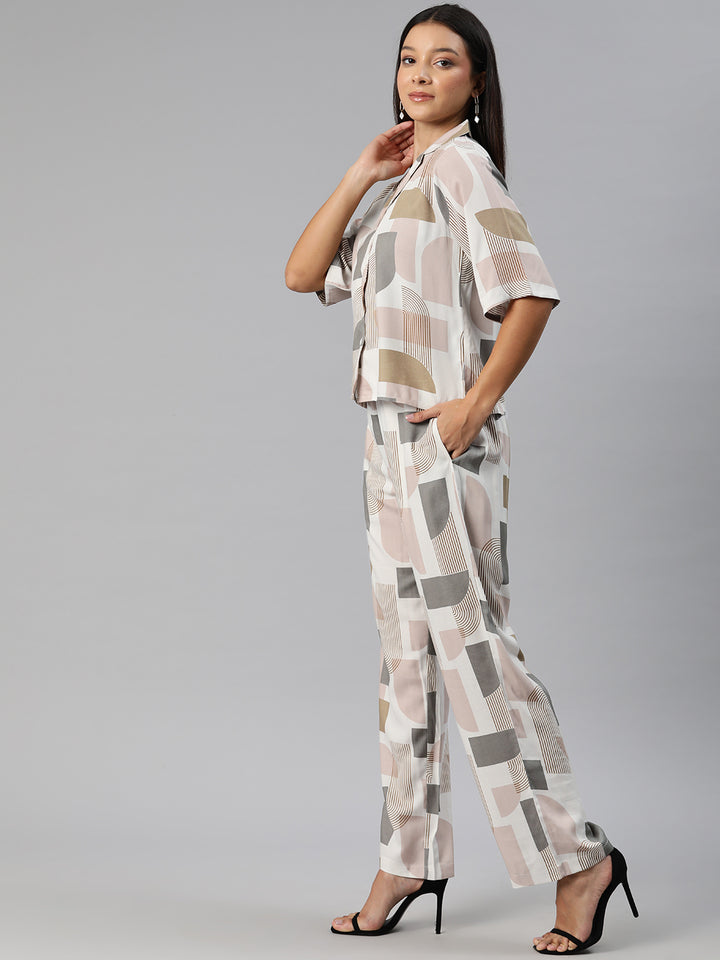 White, grey & Brown Printed Co-Ords
