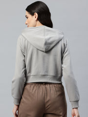 Grey Fleece Crop Hooded Sweatshirt