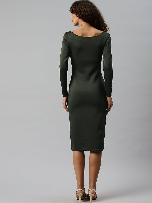 Olive Green Scuba Bodycon Midi Dress