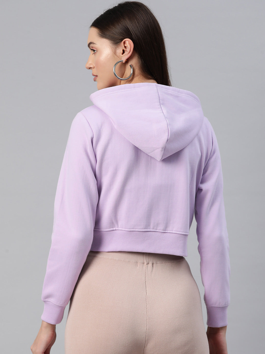 Lavender Hooded Cropped Fleece Sweatshirt