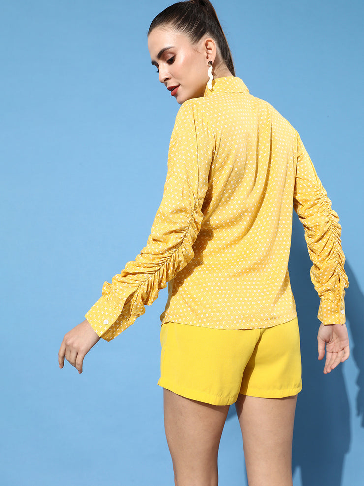 Mustard Conversational Ruched Shirt