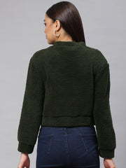 Green Cropped Faux Fur Sweatshirt