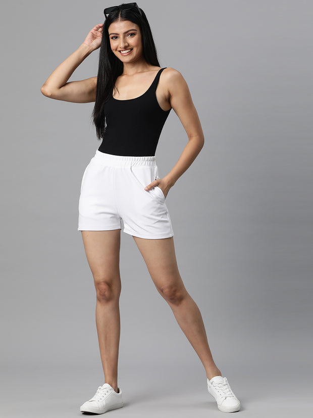 White Solid Mid-Rise Regular Shorts